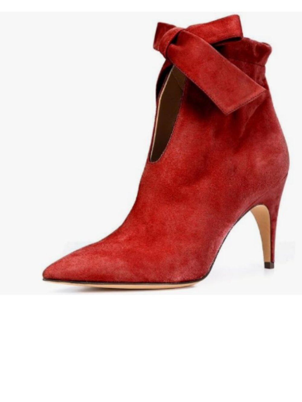 XYD Red Pointed Toe Ankle Booties Dress High Heels Graceful Bow Pull-on Boots